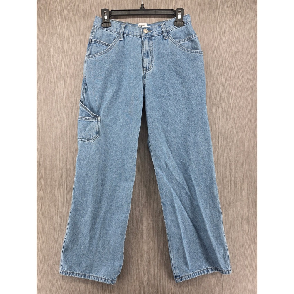 Princess Polly Wide Leg Carpenter Mid Rise Cotton Blue Jeans Womens 4